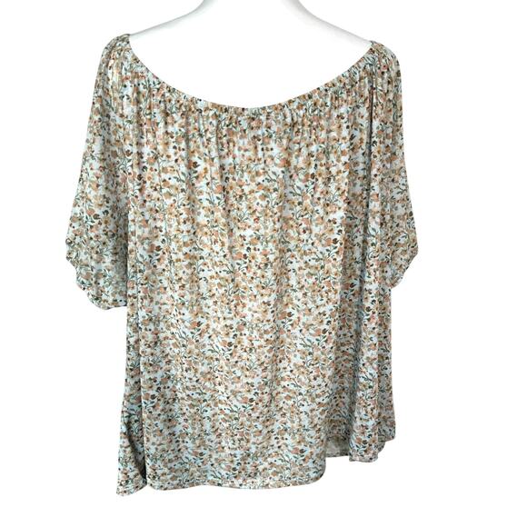 LANE BRYANT Women 26/28 3x Blue Pink Ditsy Floral Peasant Top Lightweight Strech - Picture 2 of 9